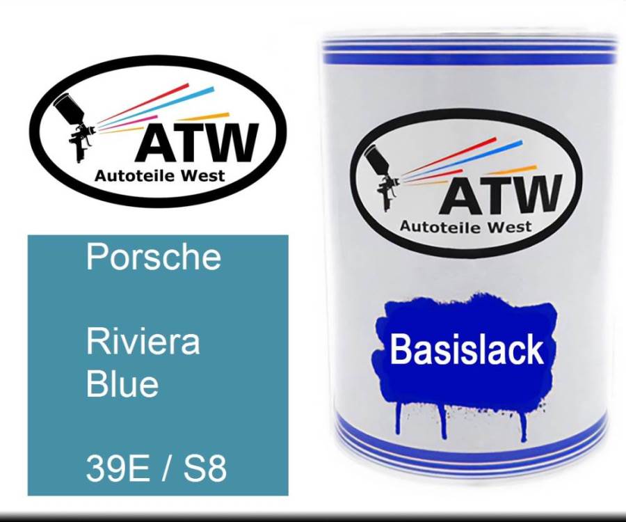 Porsche, Riviera Blue, 39E / S8: 500ml Lackdose, von ATW Autoteile West.